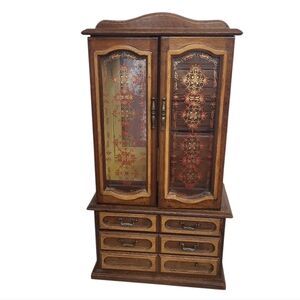 Vintage Wooden Jewerly Cabinet with Glass Doors